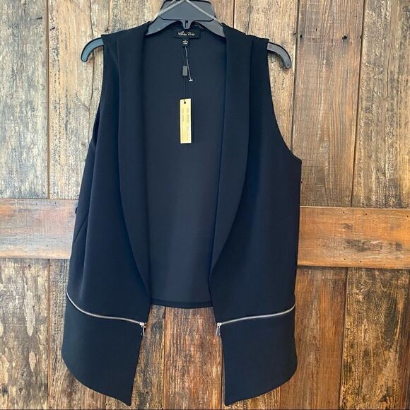 Melissa Paige Sz L NWT Black Open Metal Zipper Moto Music Concert High Lo Vest - Picture 5 of 7